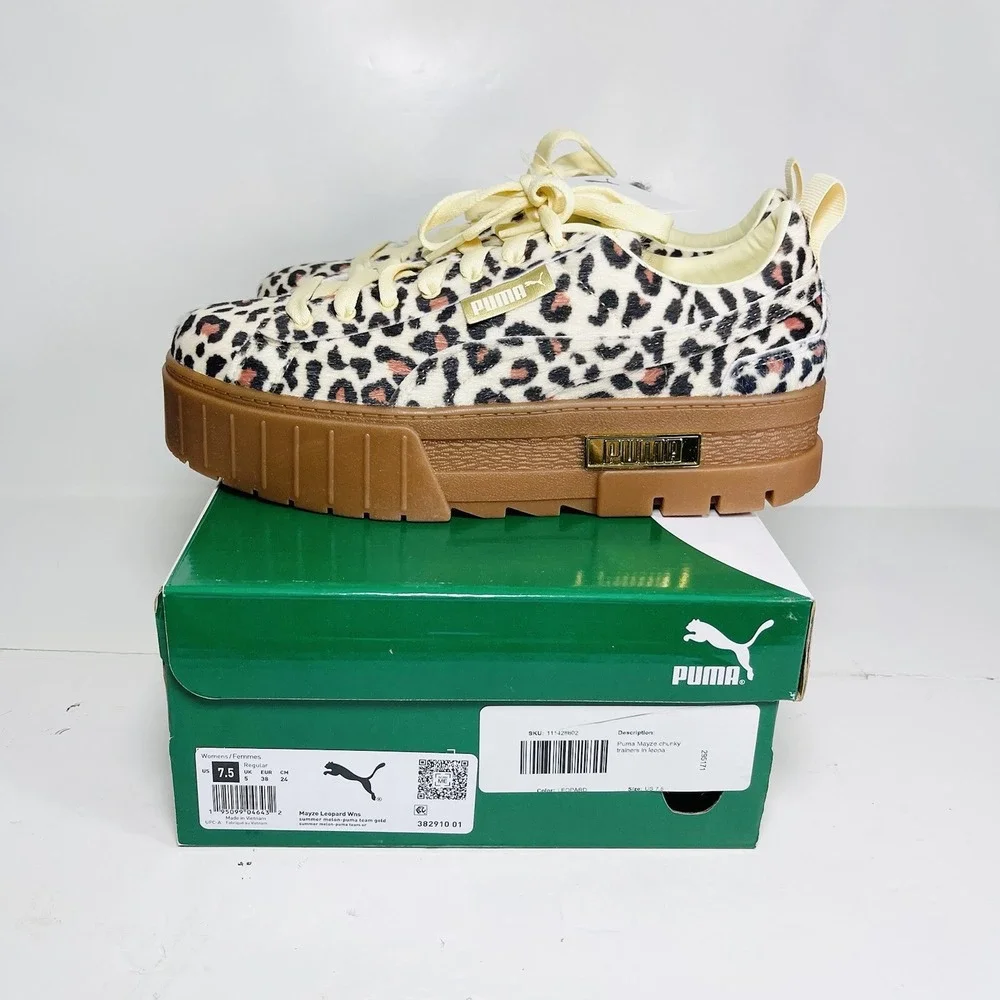 PUMA Mayze Platform Sneakers Women's Size 7.5 Leopard Calf Hair 6382910-01 NIB